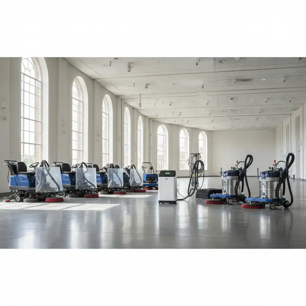 Specialized commercial cleaning equipment in a large event space